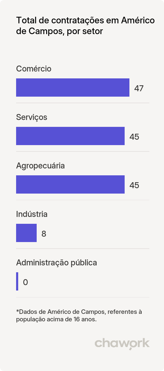 Total de contratações por setor em Américo de Campos, SP