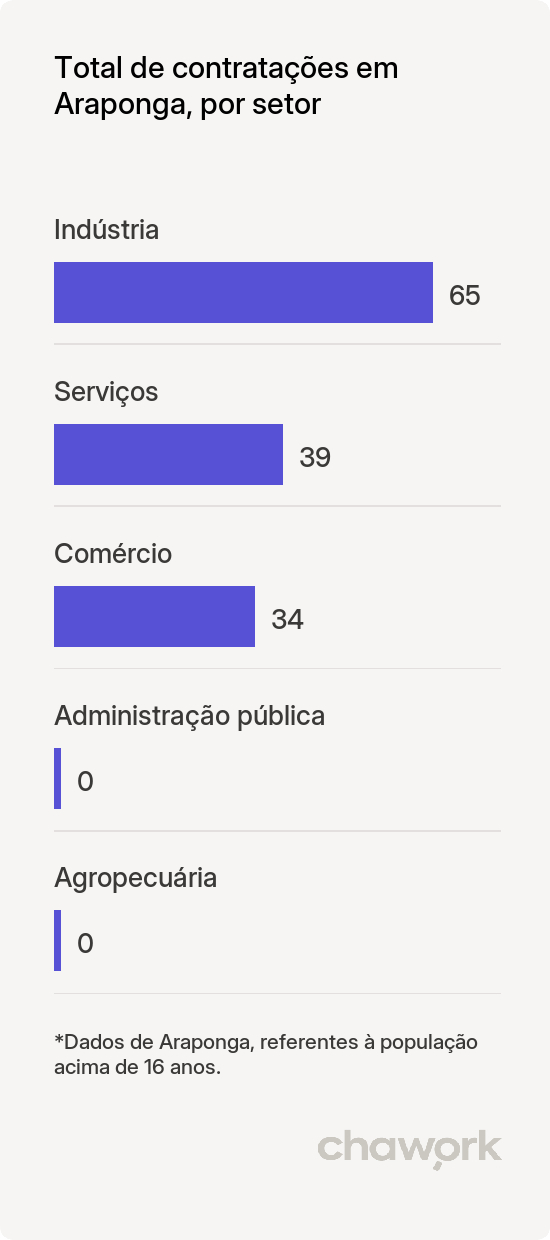 Total de contratações por setor em Araponga, MG