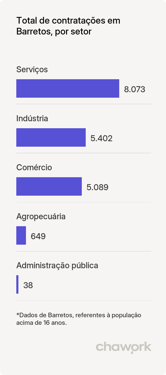 Total de contratações por setor em Barretos, SP