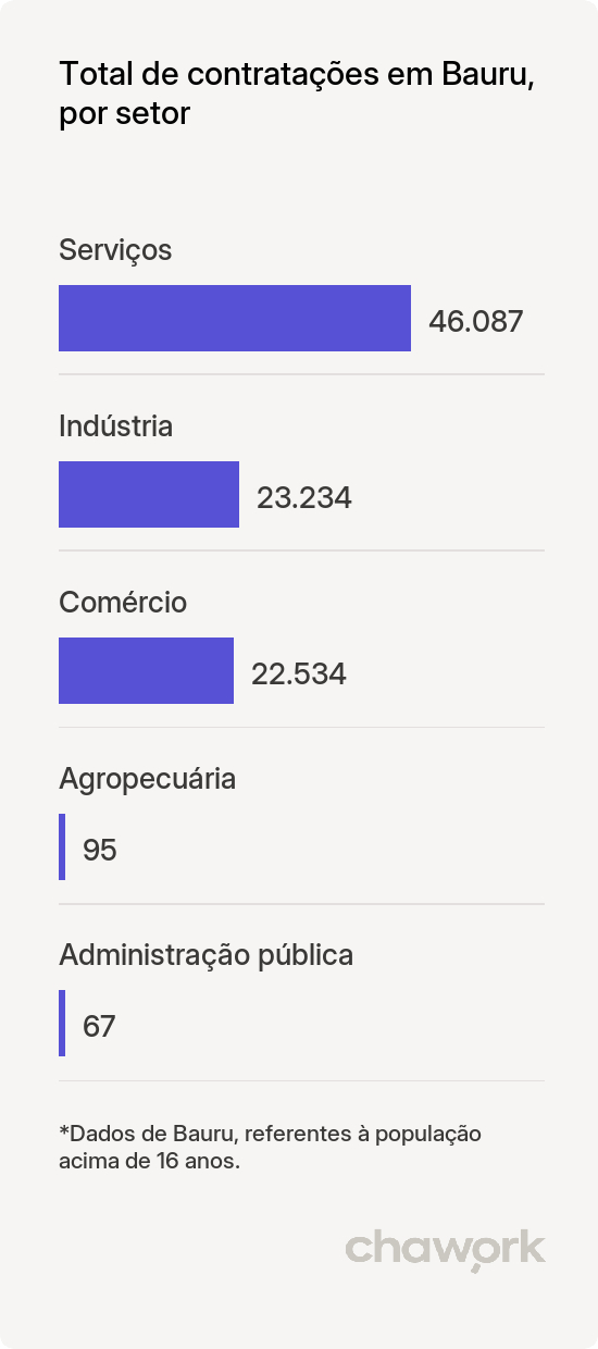 Total de contratações por setor em Bauru, SP