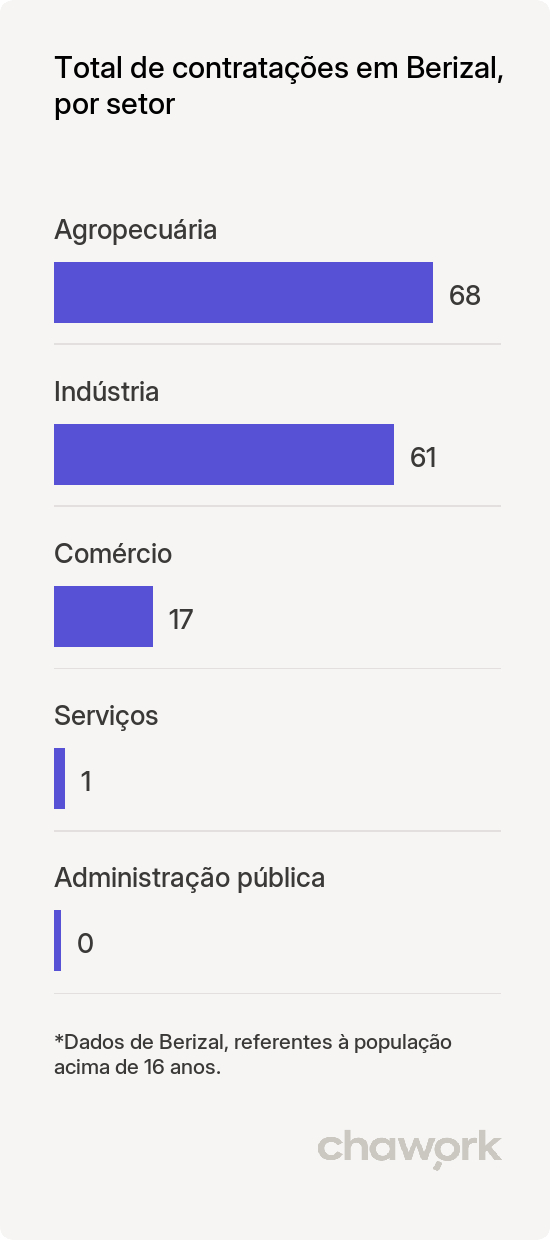Total de contratações por setor em Berizal, MG