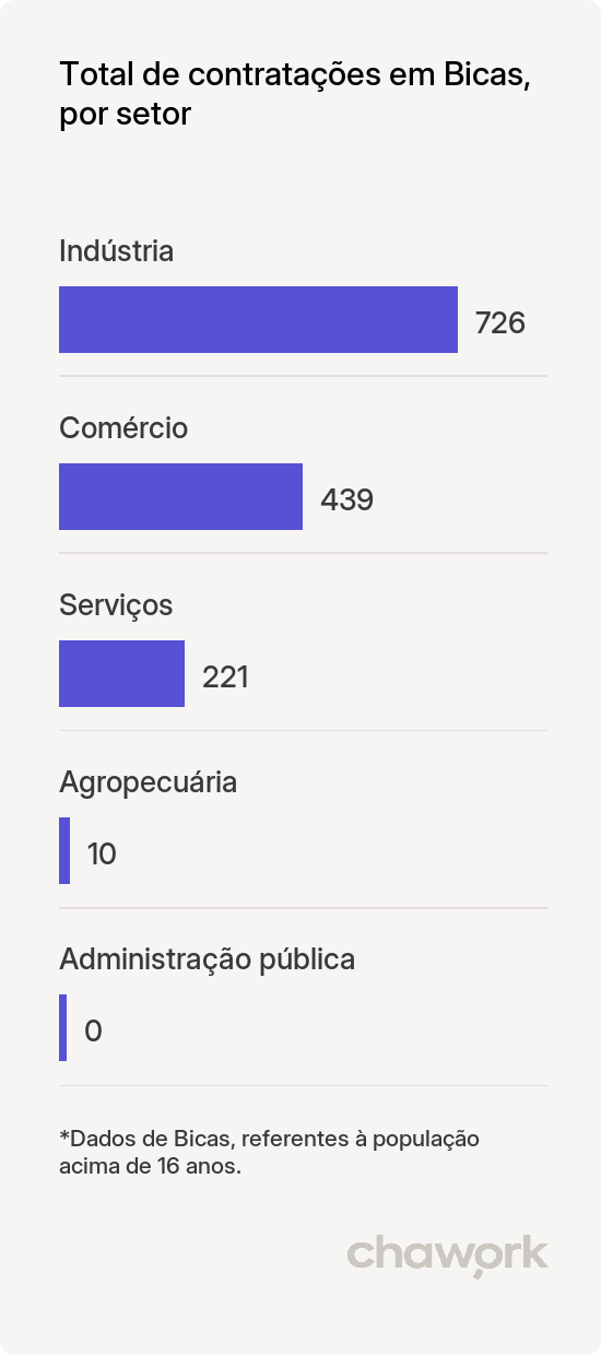 Total de contratações por setor em Bicas, MG