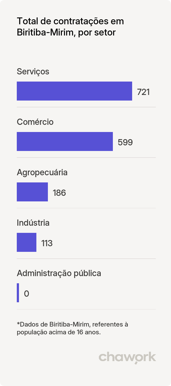 Total de contratações por setor em Biritiba-Mirim, SP
