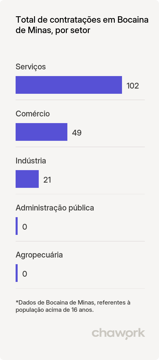 Total de contratações por setor em Bocaina de Minas, MG