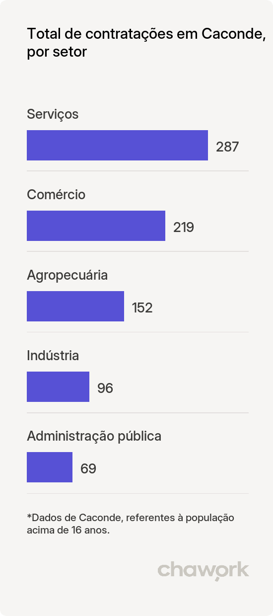 Total de contratações por setor em Caconde, SP