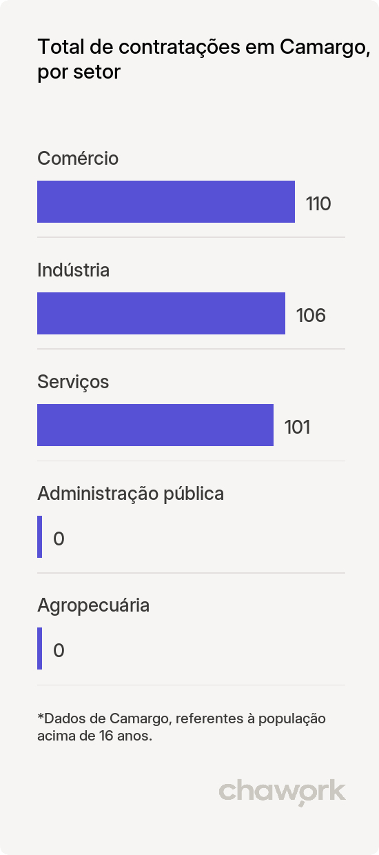 Total de contratações por setor em Camargo, RS