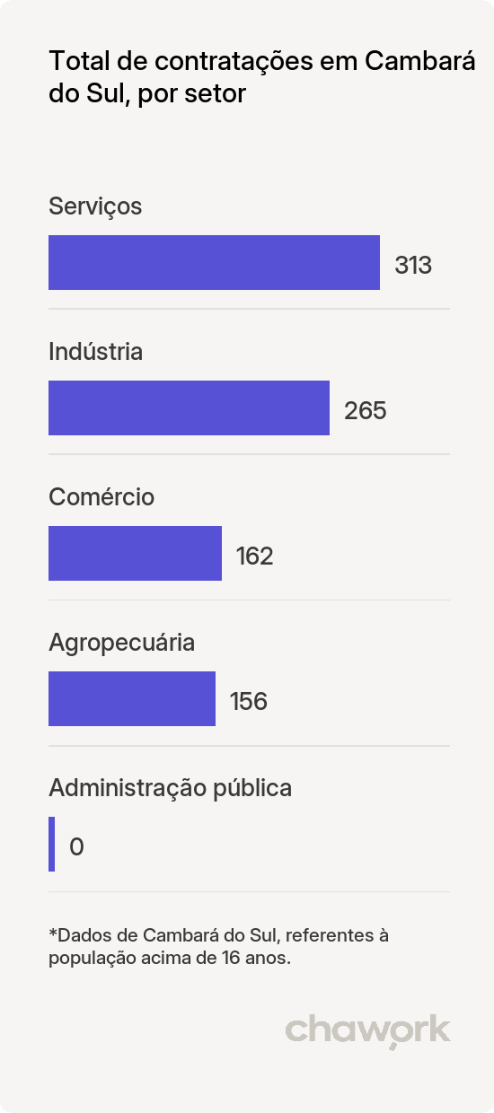 Total de contratações por setor em Cambará do Sul, RS