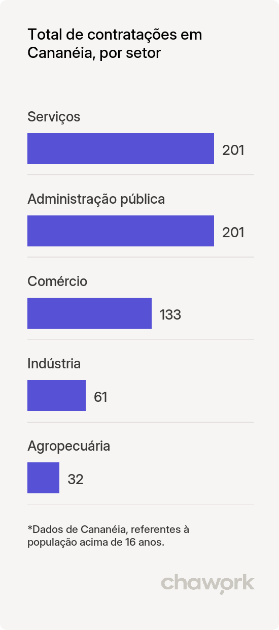Total de contratações por setor em Cananéia, SP