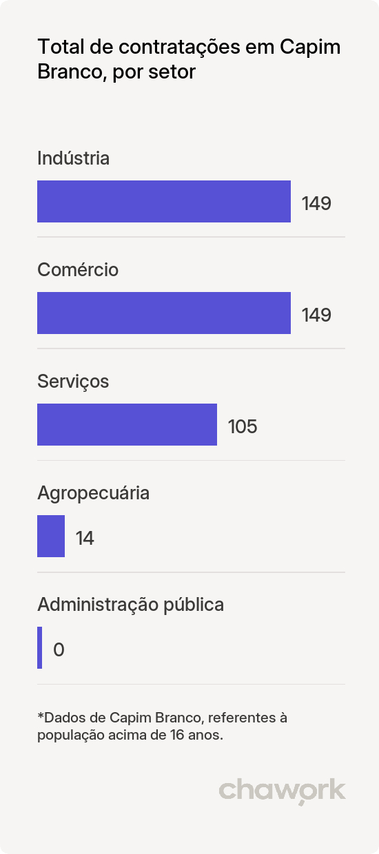 Total de contratações por setor em Capim Branco, MG