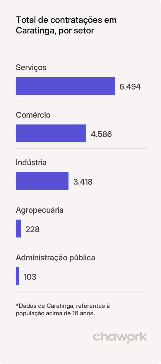 Total de contratações por setor em Caratinga, MG