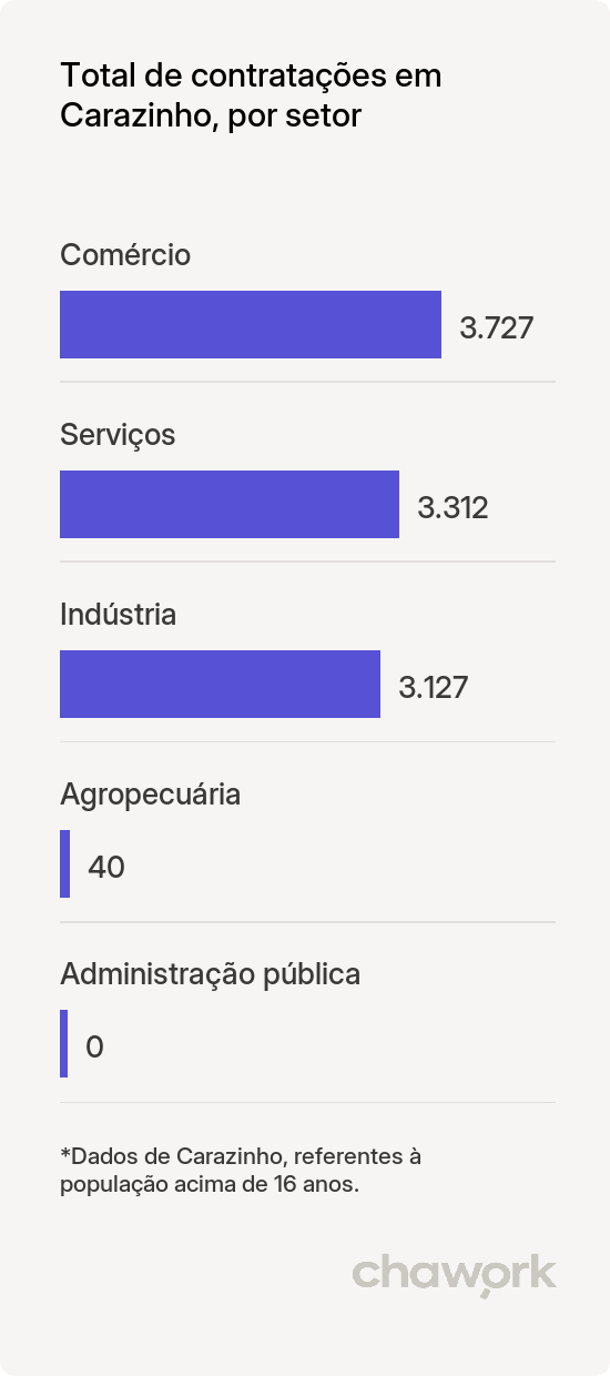 Total de contratações por setor em Carazinho, RS