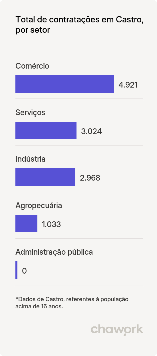 Total de contratações por setor em Castro, PR