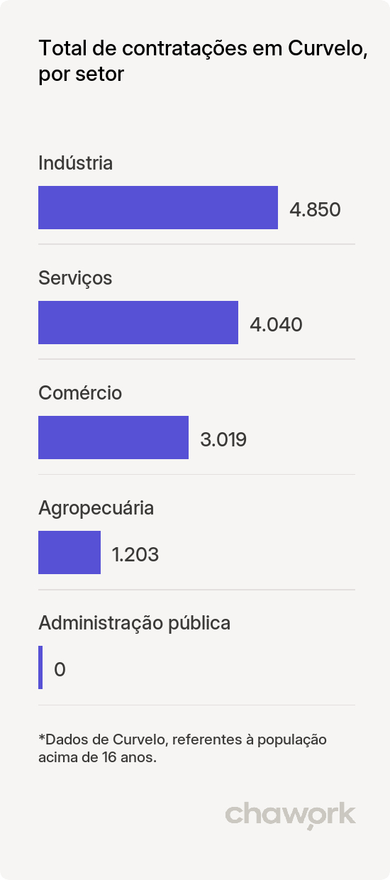 Total de contratações por setor em Curvelo, MG