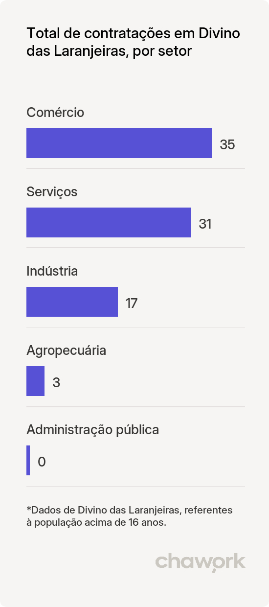 Total de contratações por setor em Divino das Laranjeiras, MG