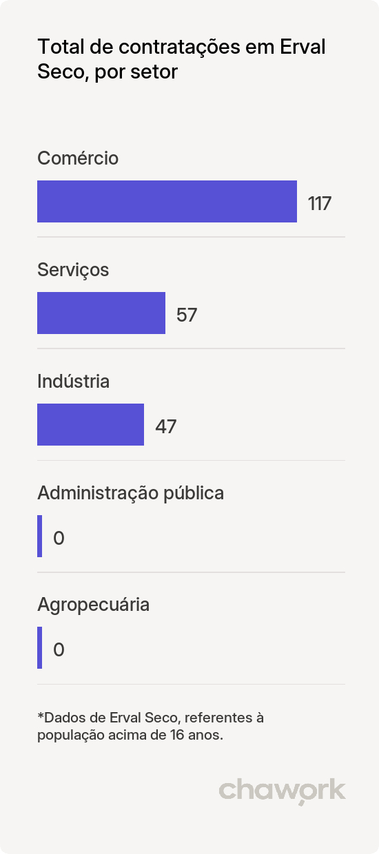 Total de contratações por setor em Erval Seco, RS