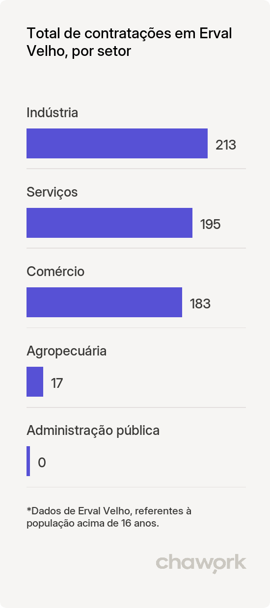 Total de contratações por setor em Erval Velho, SC