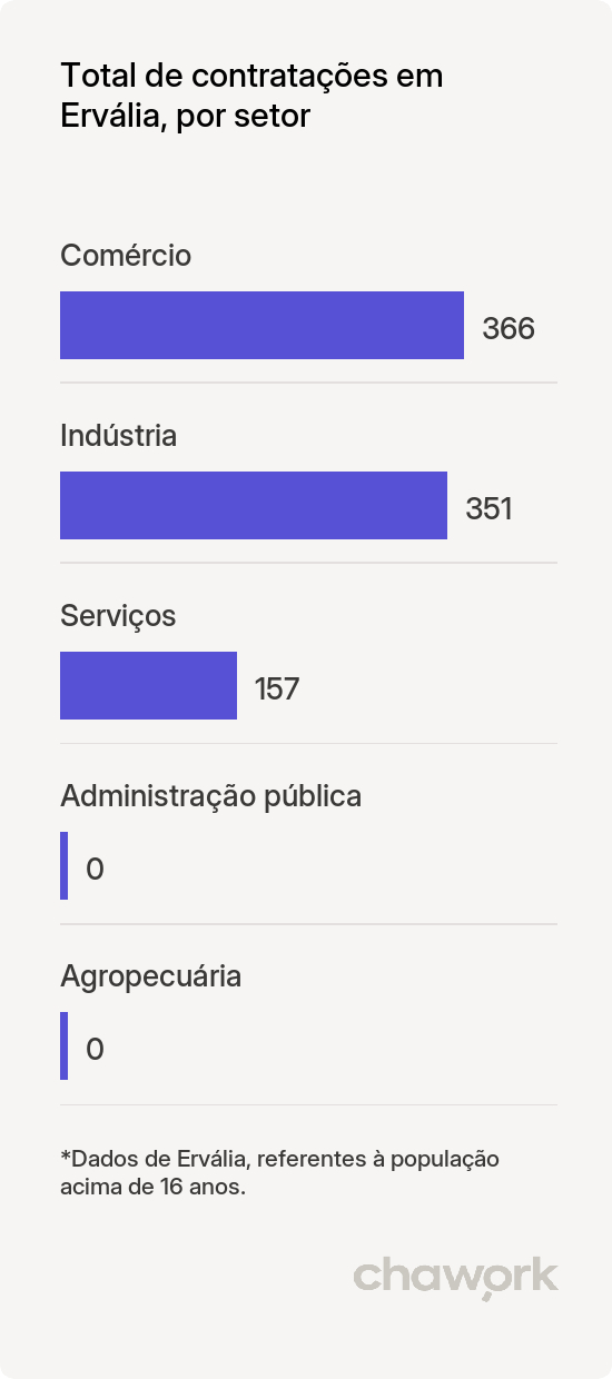 Total de contratações por setor em Ervália, MG