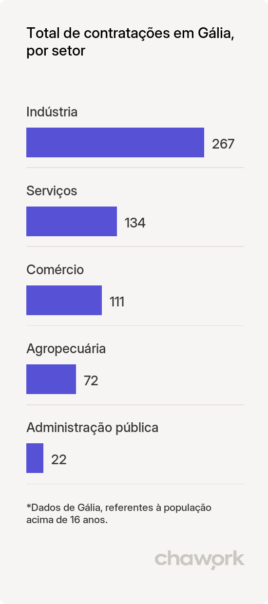 Total de contratações por setor em Gália, SP