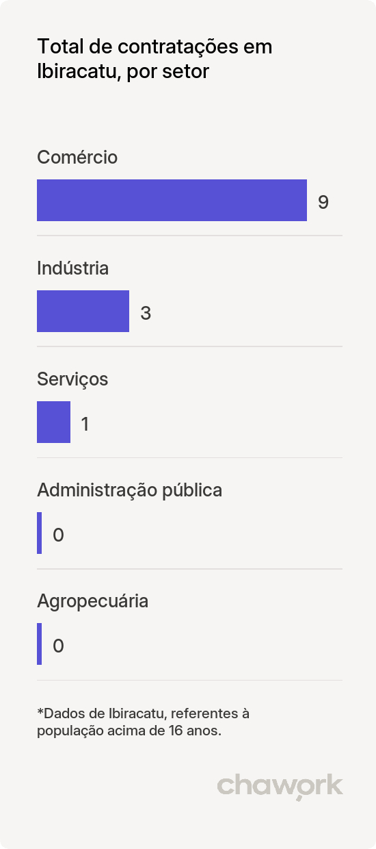 Total de contratações por setor em Ibiracatu, MG