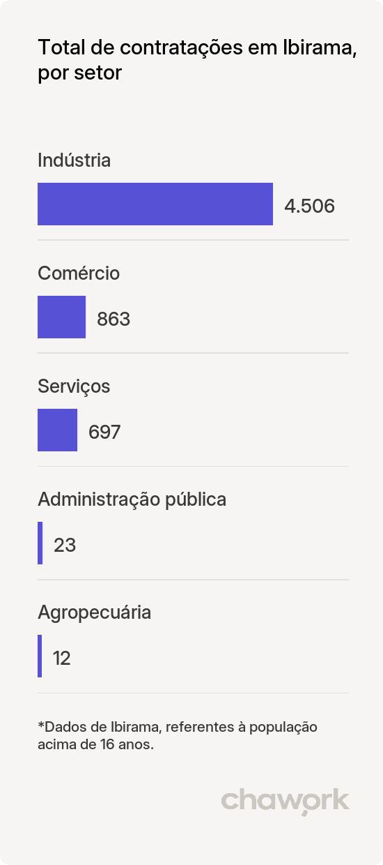 Total de contratações por setor em Ibirama, SC