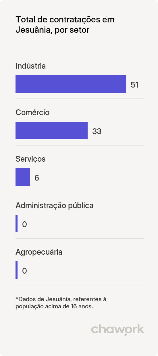 Total de contratações por setor em Jesuânia, MG