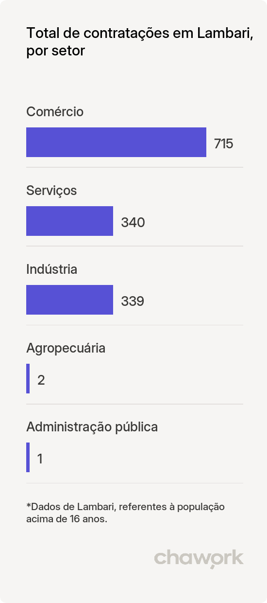 Total de contratações por setor em Lambari, MG