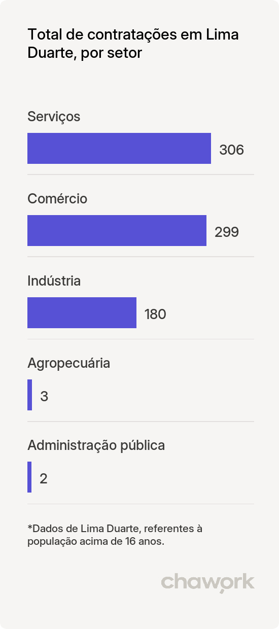 Total de contratações por setor em Lima Duarte, MG