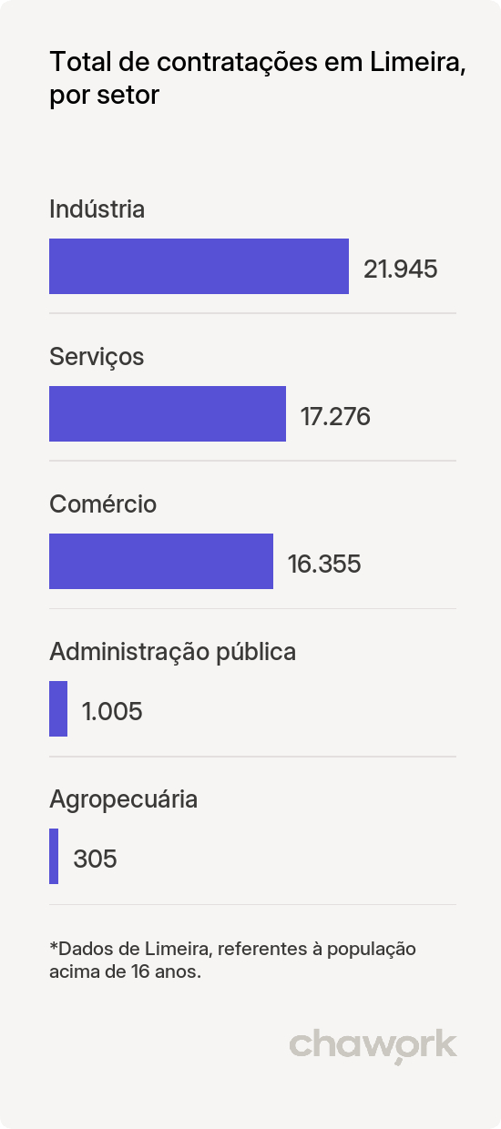 Total de contratações por setor em Limeira, SP