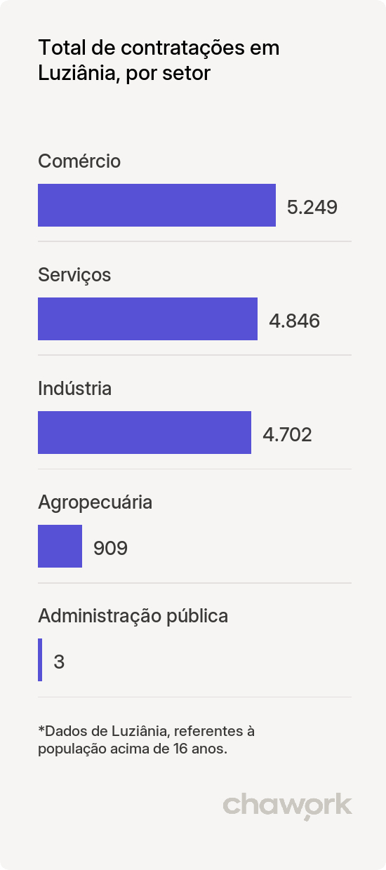 Total de contratações por setor em Luziânia, GO