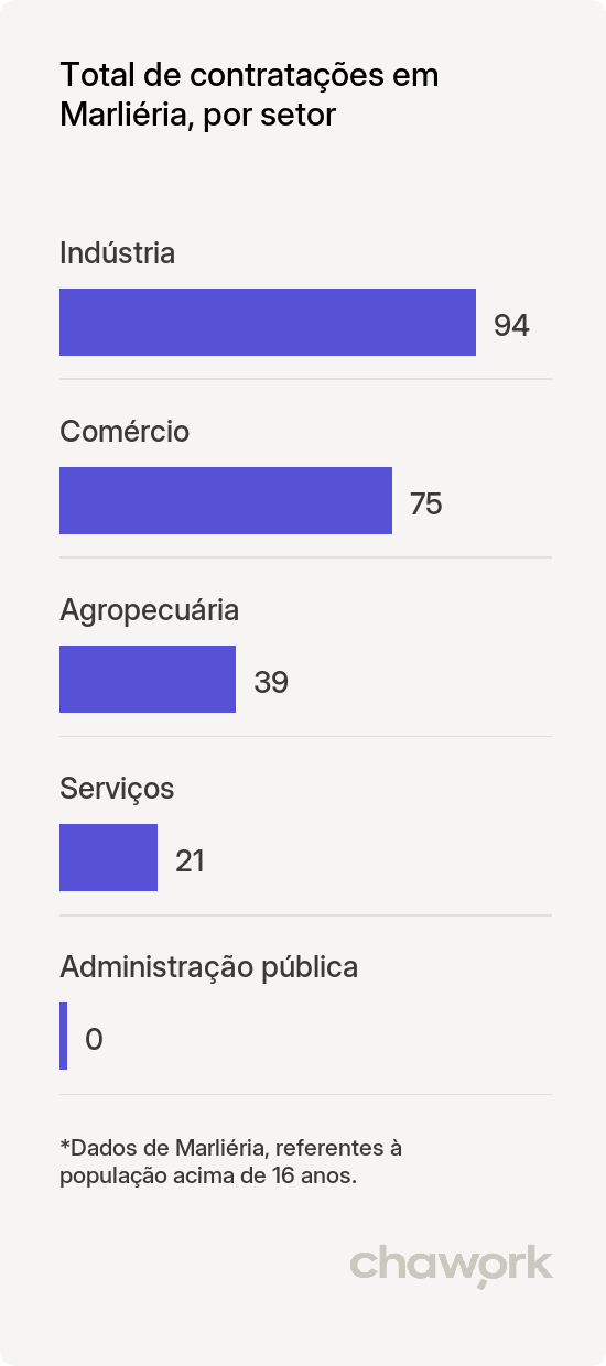 Total de contratações por setor em Marliéria, MG