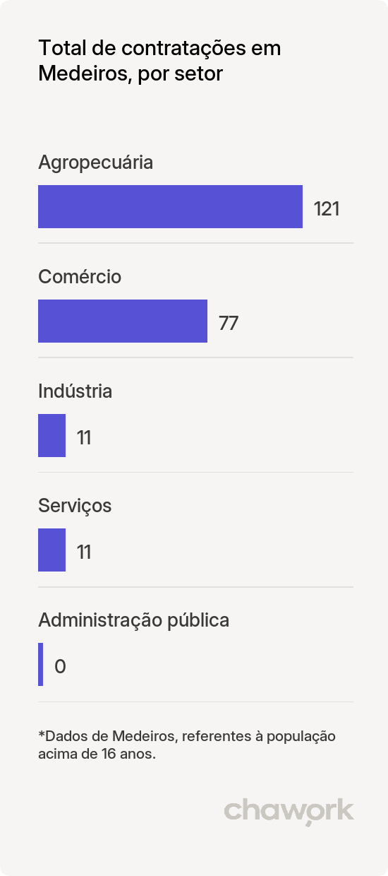 Total de contratações por setor em Medeiros, MG