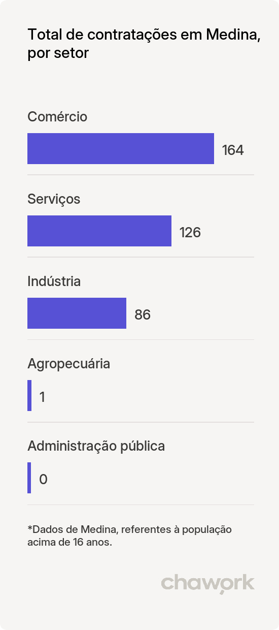 Total de contratações por setor em Medina, MG