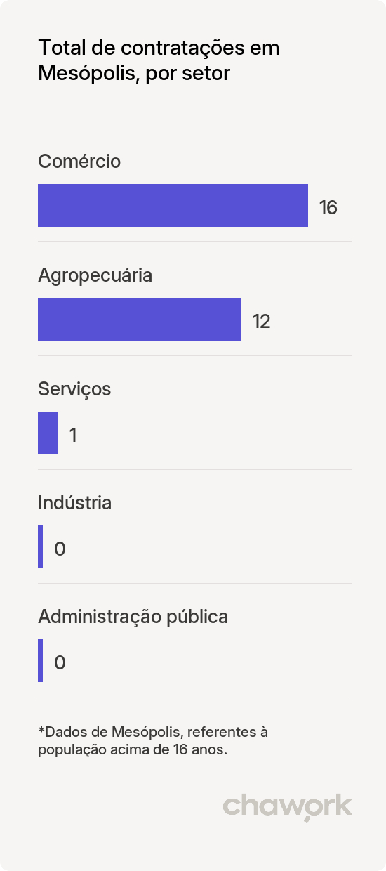Total de contratações por setor em Mesópolis, SP