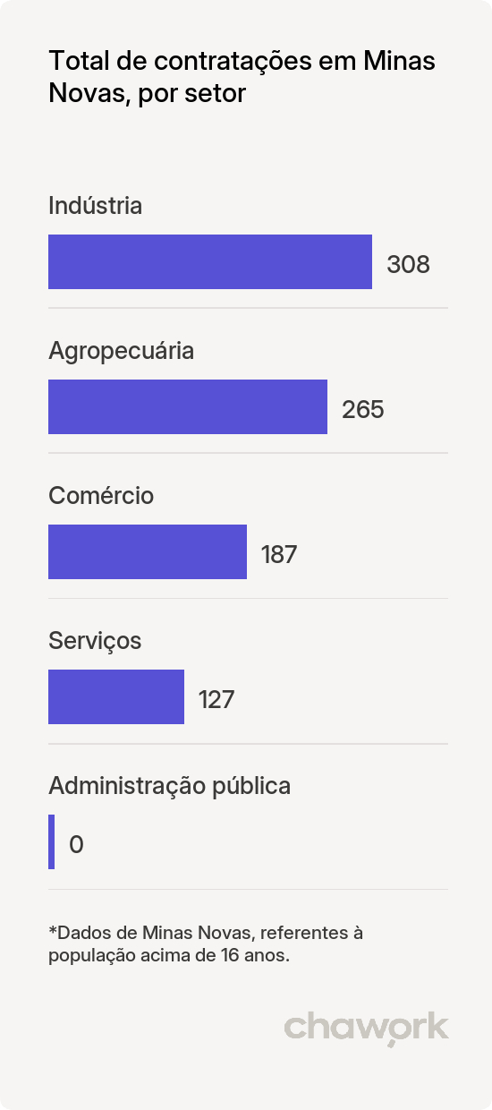 Total de contratações por setor em Minas Novas, MG