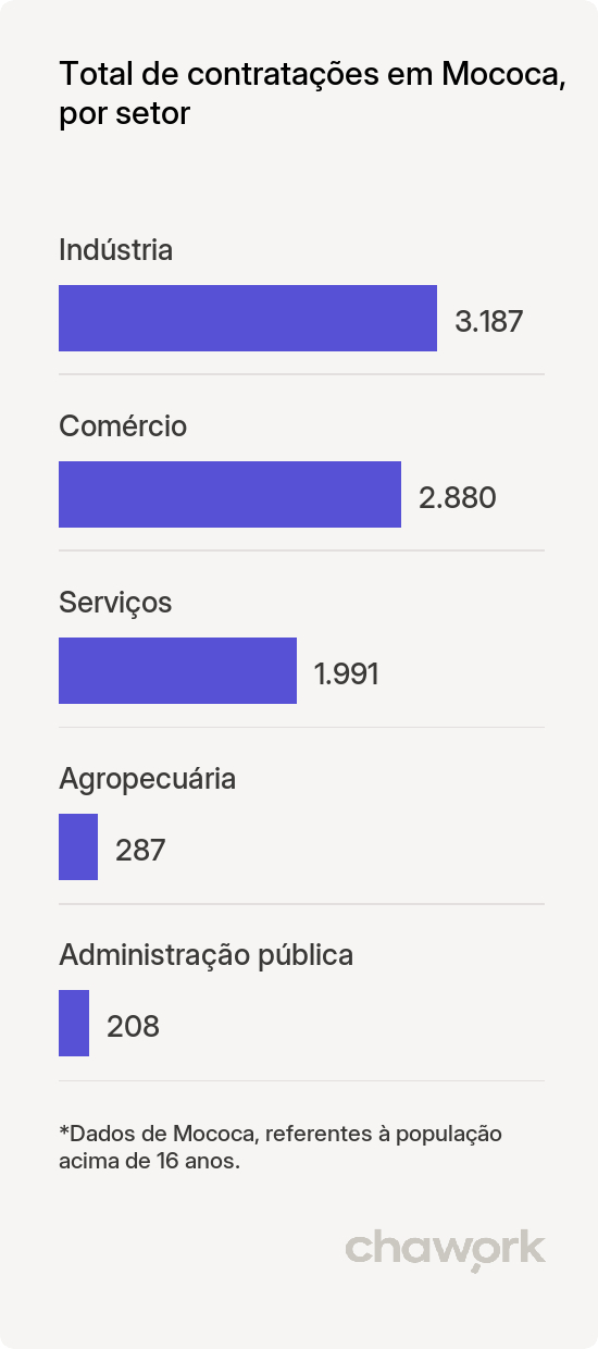 Total de contratações por setor em Mococa, SP