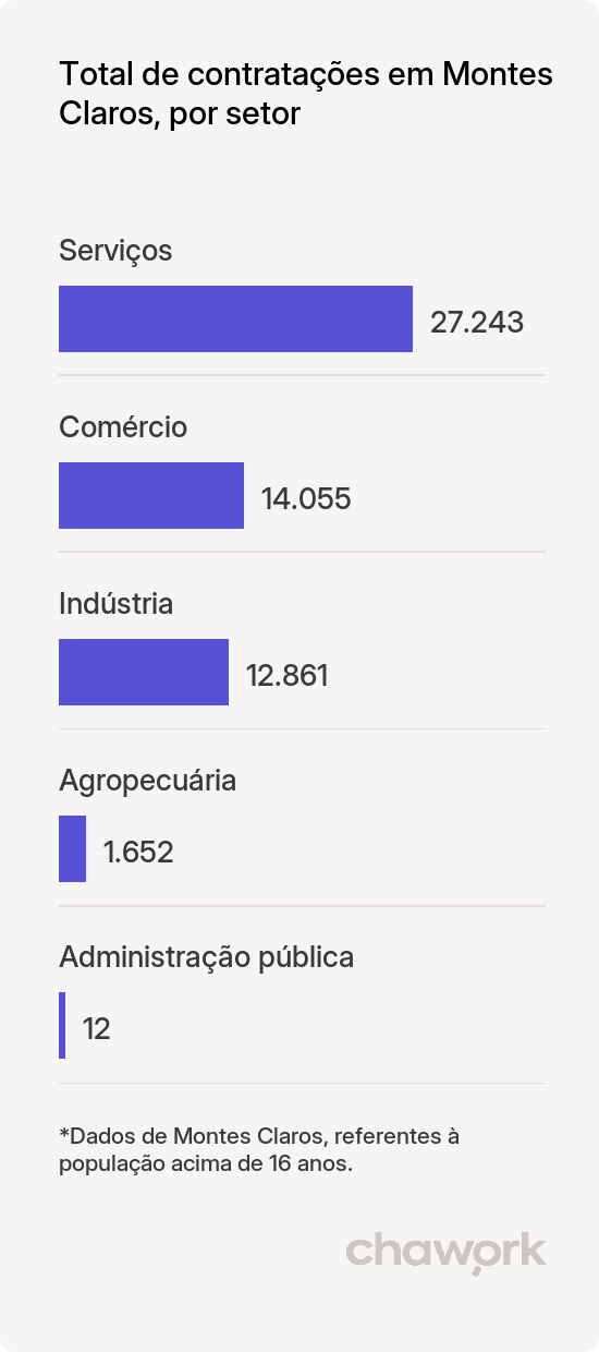 Total de contratações por setor em Montes Claros, MG