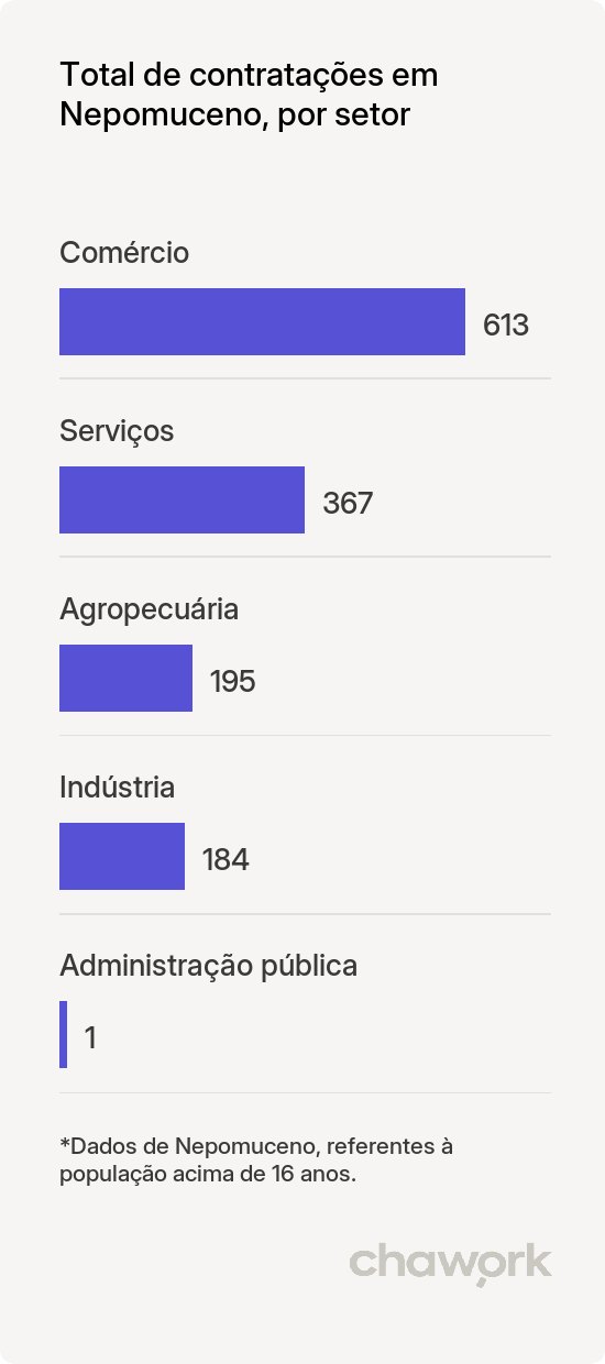 Total de contratações por setor em Nepomuceno, MG