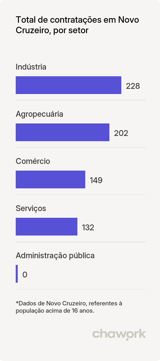 Total de contratações por setor em Novo Cruzeiro, MG