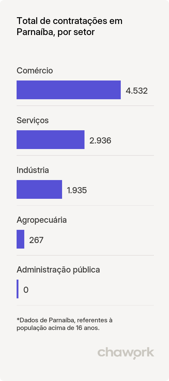 Total de contratações por setor em Parnaíba, PI