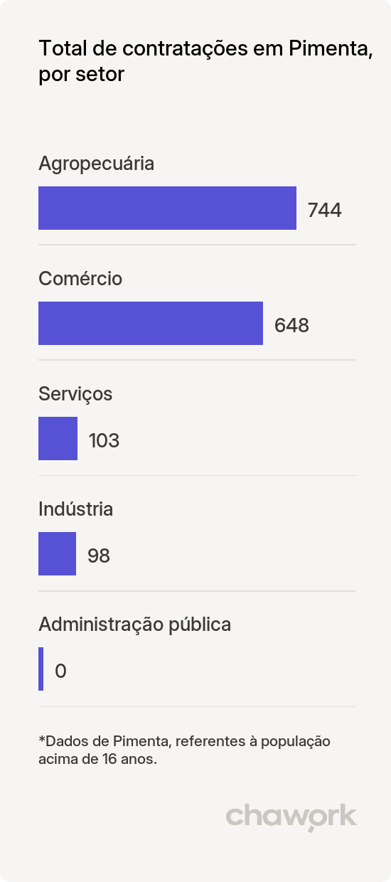 Total de contratações por setor em Pimenta, MG