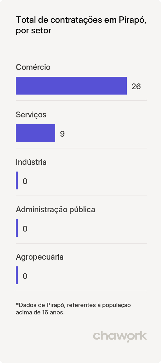 Total de contratações por setor em Pirapó, RS