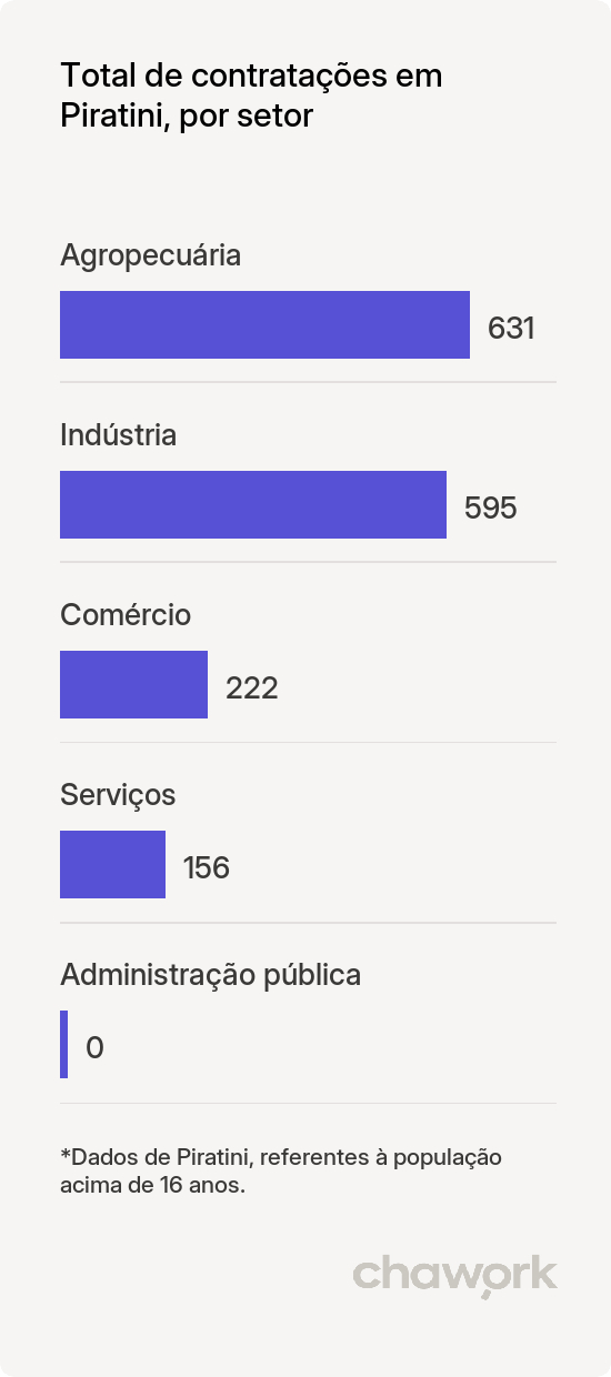 Total de contratações por setor em Piratini, RS