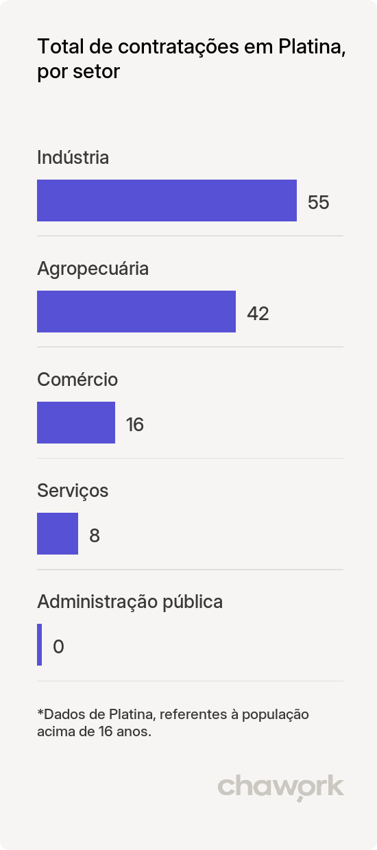 Total de contratações por setor em Platina, SP