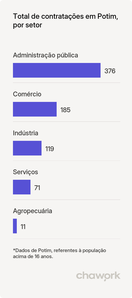 Total de contratações por setor em Potim, SP