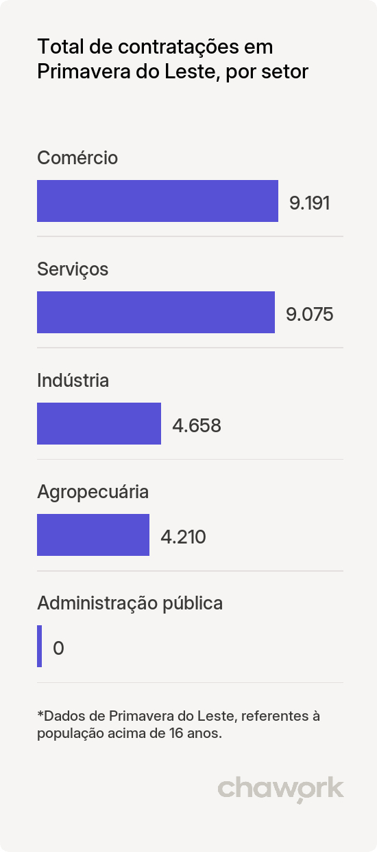Total de contratações por setor em Primavera do Leste, MT