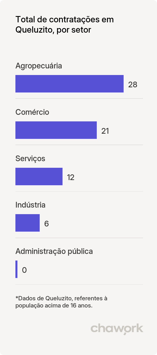 Total de contratações por setor em Queluzito, MG