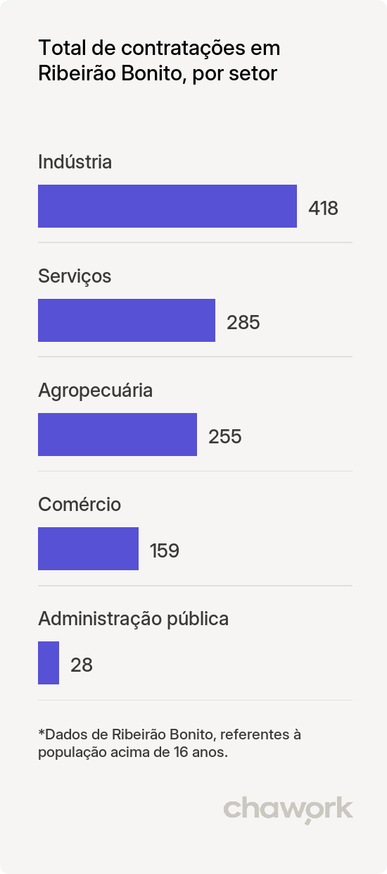Total de contratações por setor em Ribeirão Bonito, SP