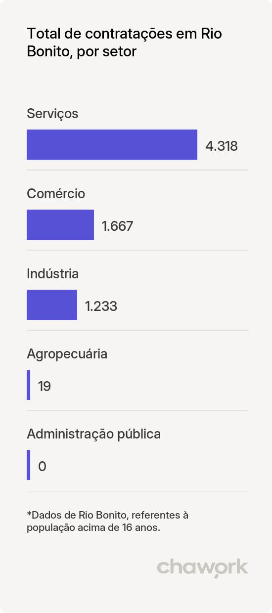 Total de contratações por setor em Rio Bonito, RJ