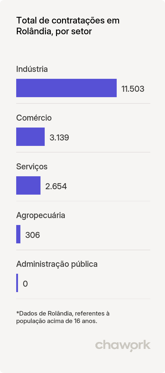 Total de contratações por setor em Rolândia, PR