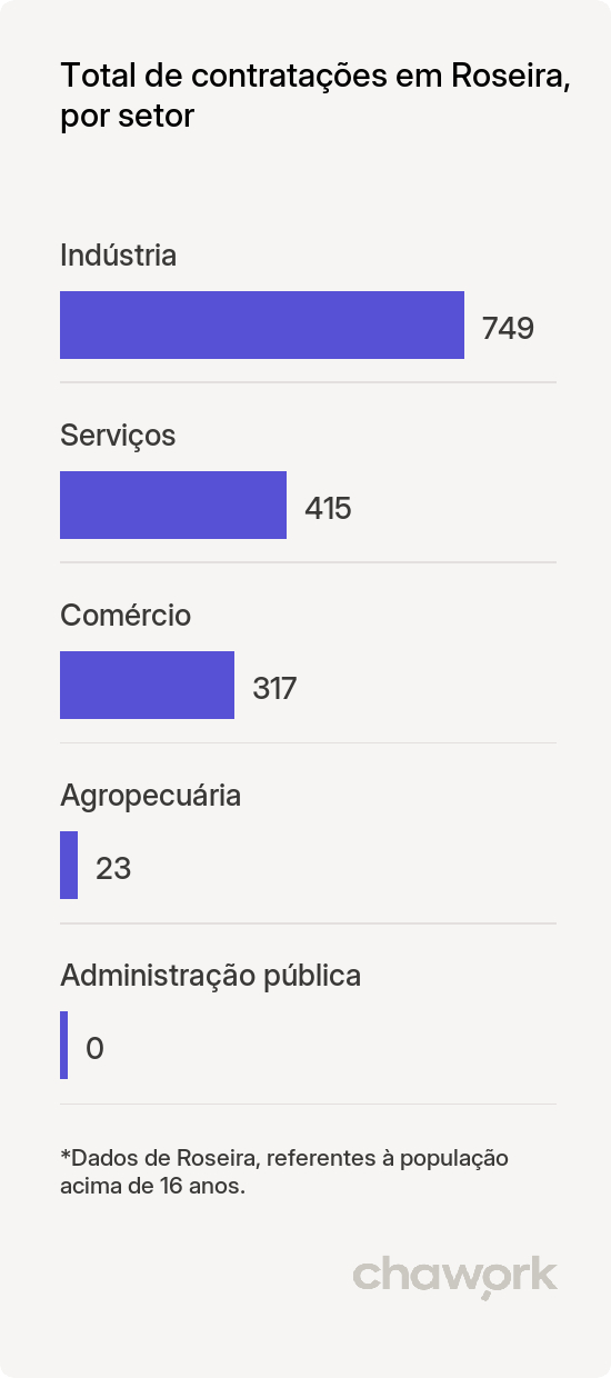 Total de contratações por setor em Roseira, SP